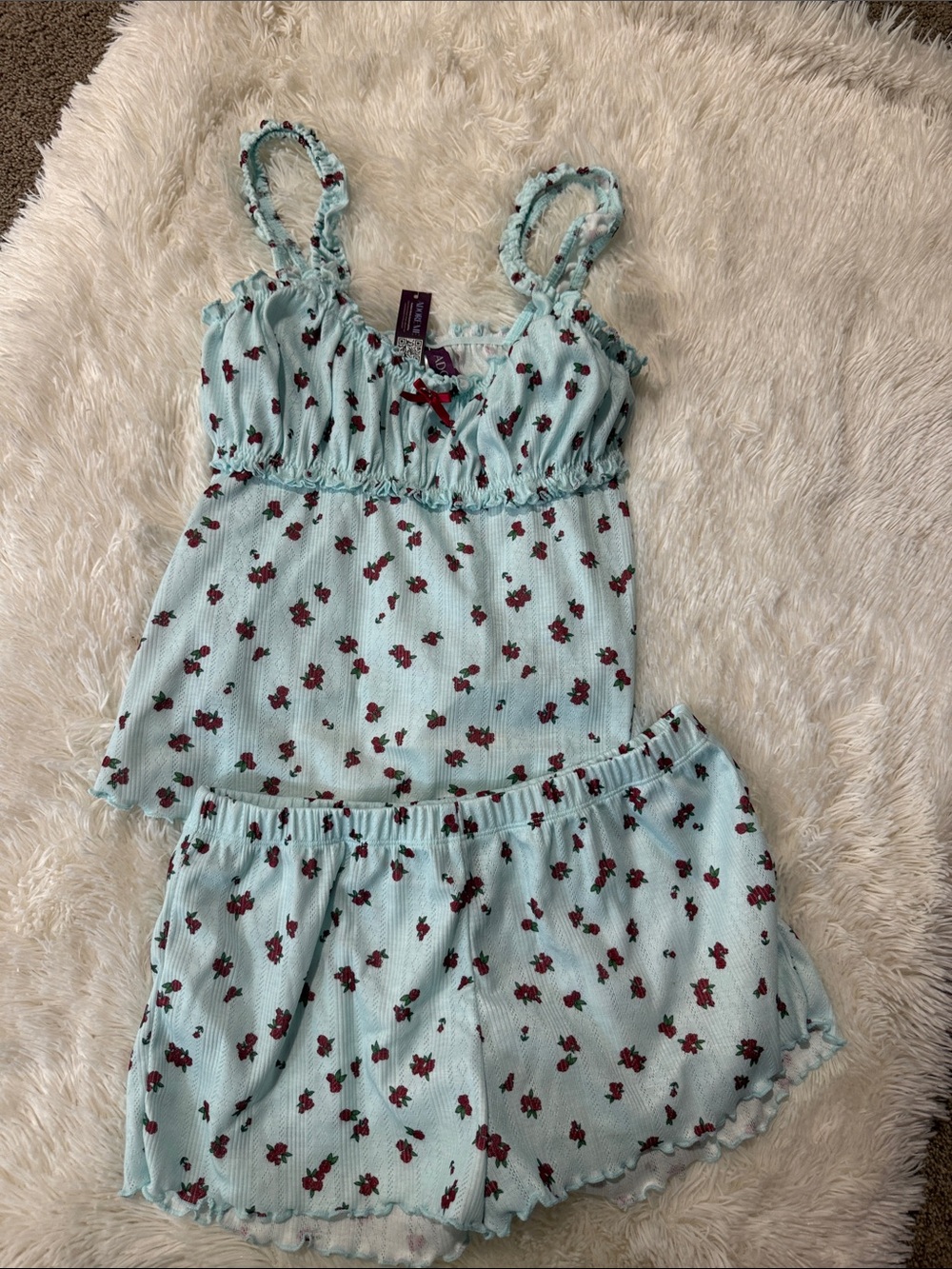 Adore Me Light Blue Floral Cami & Shorts Pajama Set